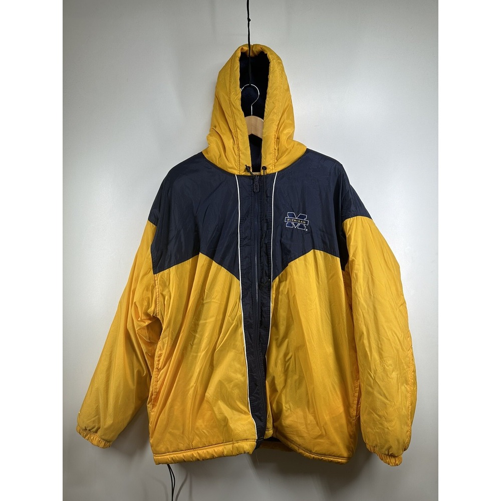 Vintage Reebok Michigan Wolverines Reversible Jacket 90's XL Hooded Yellow Blue